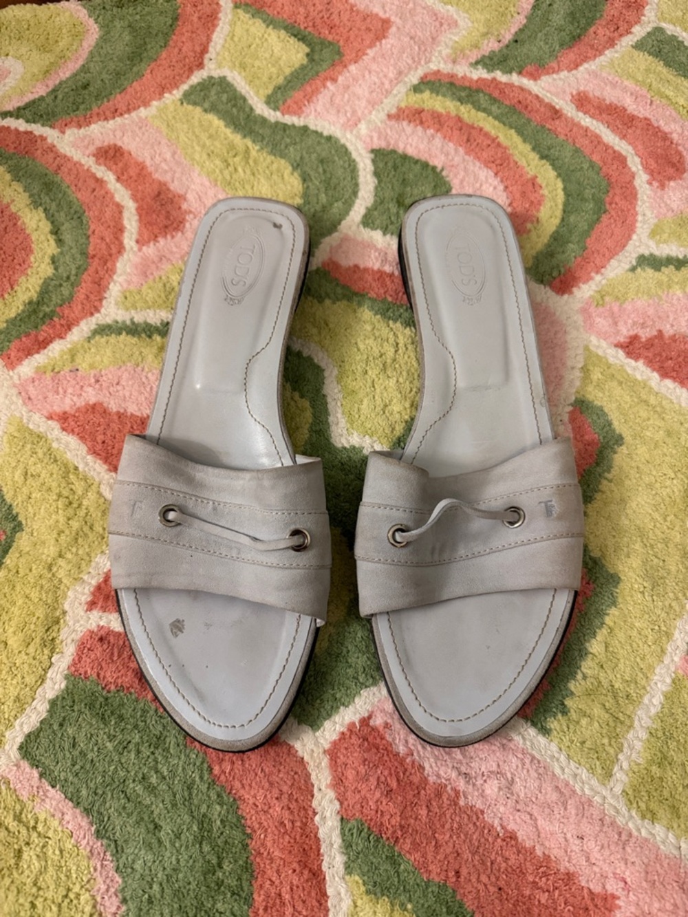 Tod's Baby Blue Leather Slide Mules
